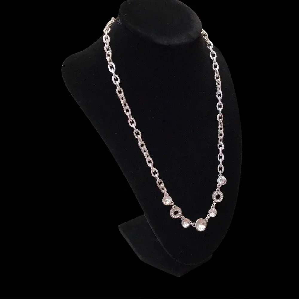 Jones New York Costume Silver Necklace with Crystal Gems - Picture 5 of 7
